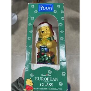 Winnie the Pooh Santa's Best European Style Glass Christmas Ornament Disney 1997